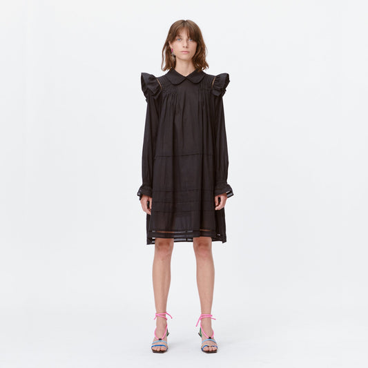 - Trancas - Cotton Ruffle Sleeve Dress - Black