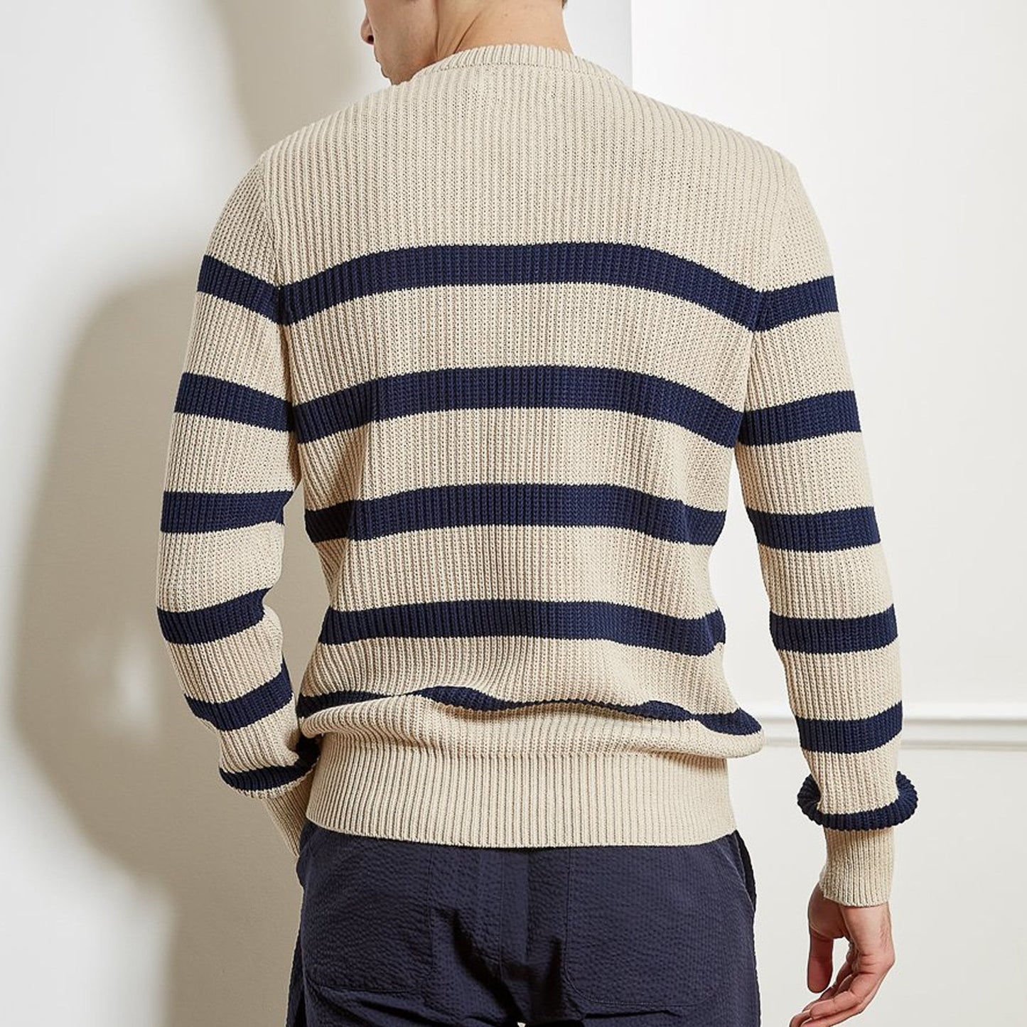 - Blenheim - Stripe Knit Jumper - Cream/Navy