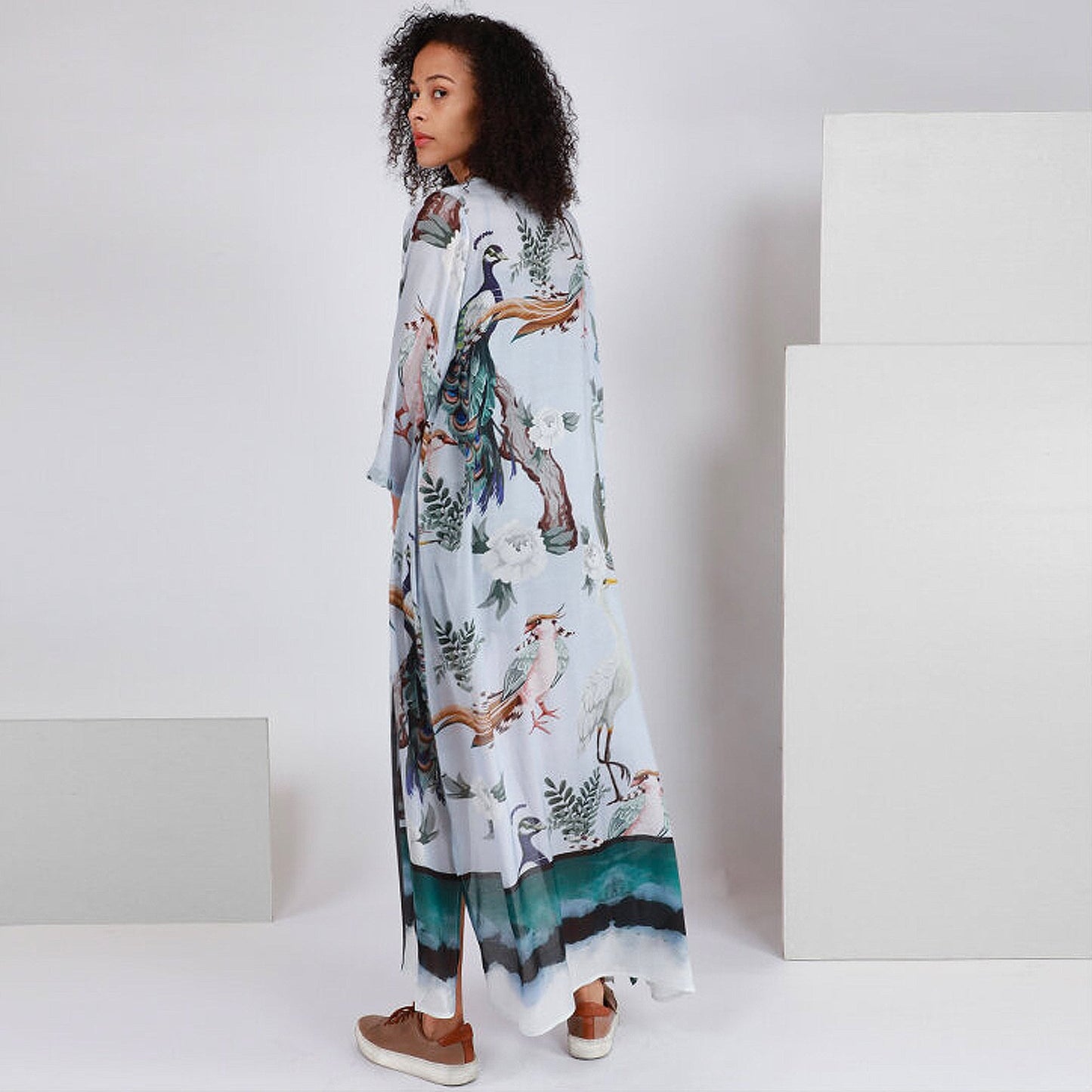 - Agines Maxi Bird Print Coverup - Blue/Multi