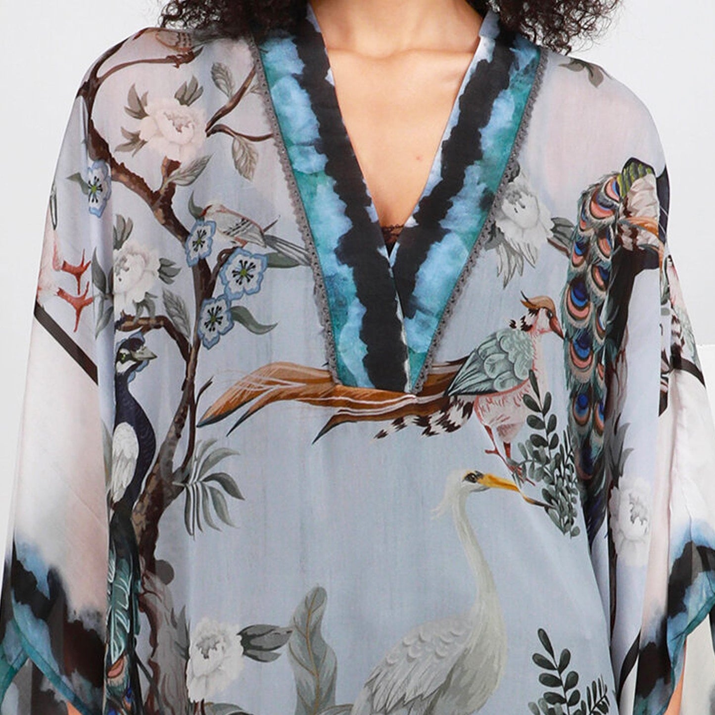 - Aliza Bird Print Poncho - Blue/Multi