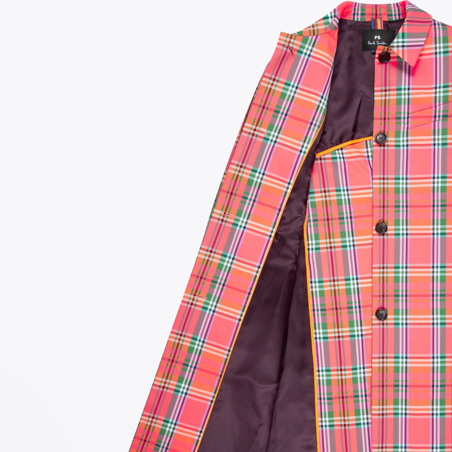 - Check Cotton-Blend Mac Coat - Pink/Multi