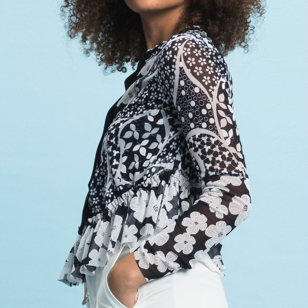 - Anywise - Floral Cardigan Jacket - Navy