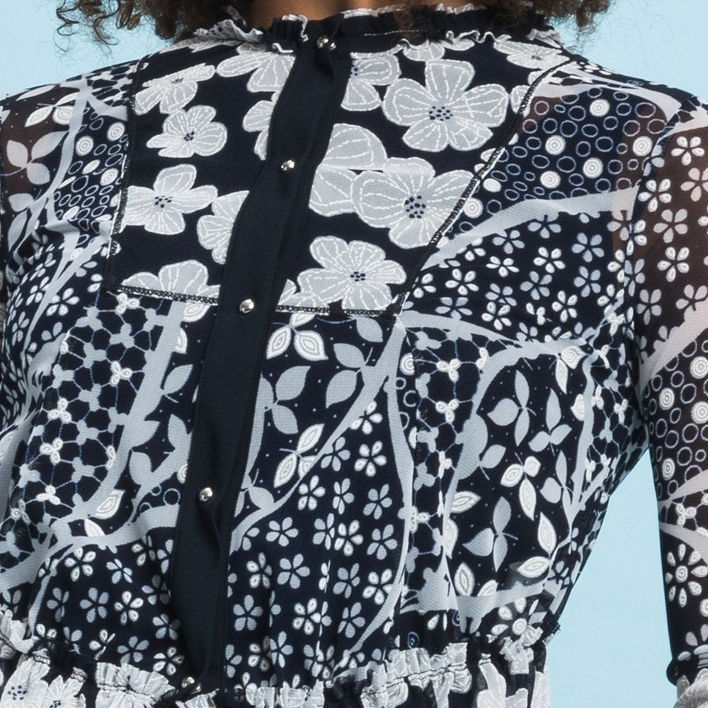 - Anywise - Floral Cardigan Jacket - Navy