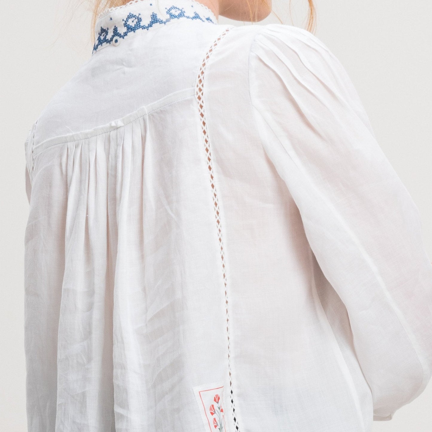 - Dreamlike - Blue Embroidered Shirt - White