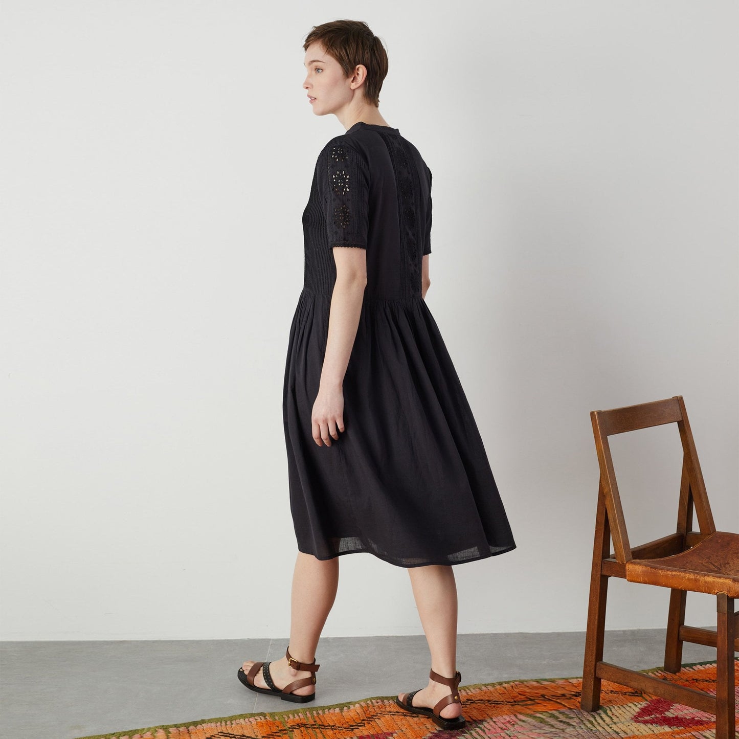 - Retour Broderie Cotton Lace Dress - Black