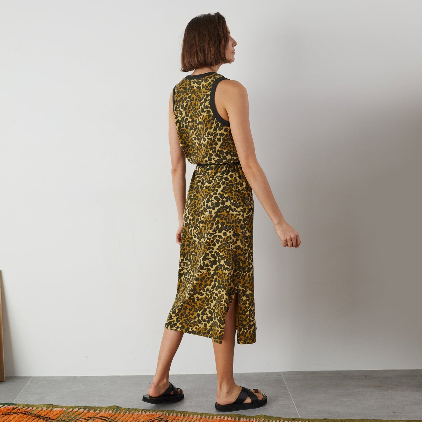 - Regissou Felin - Leopard Print Midi Dress - Yellow/Black