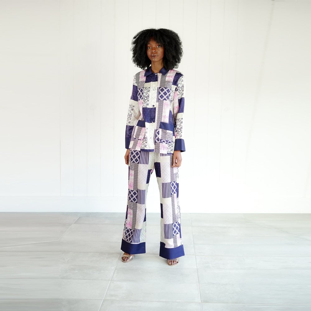 - Sammy Silk Cotton Trousers - Dark Patchwork