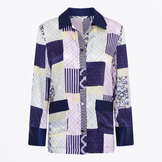 - Molly Silk Cotton Shirt - Dark Patchwork
