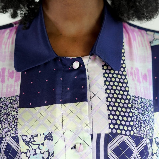 - Molly Silk Cotton Shirt - Dark Patchwork