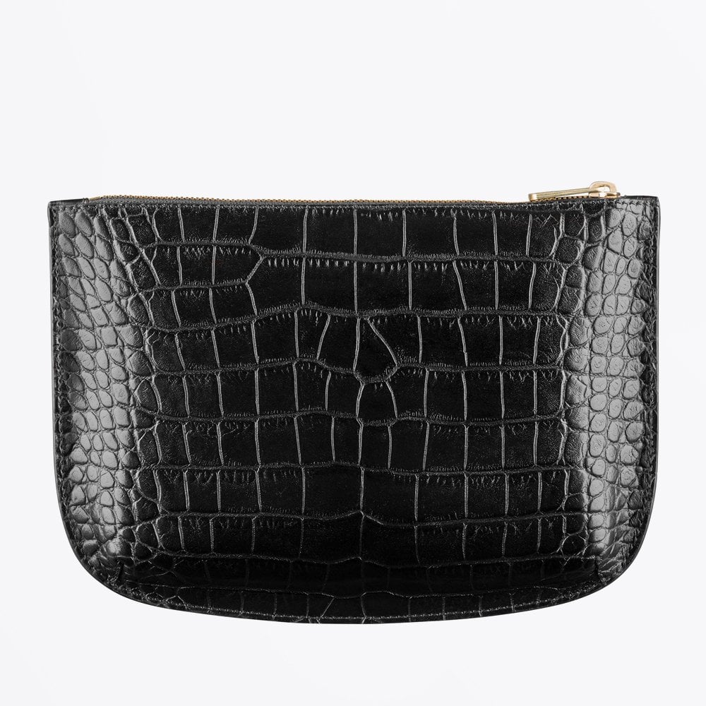 - Sarah Crocodile Embossed Motif Pouch - Black