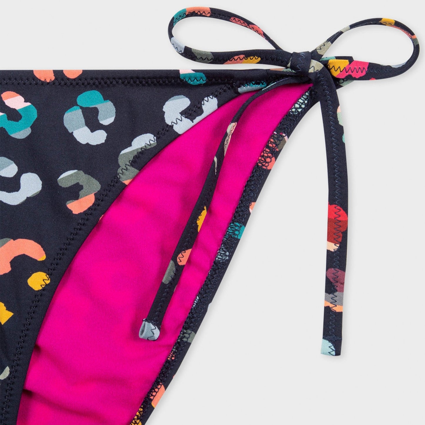 - Tie-Side Bikini Bottoms with 'Swirl Leopard' Print - Navy