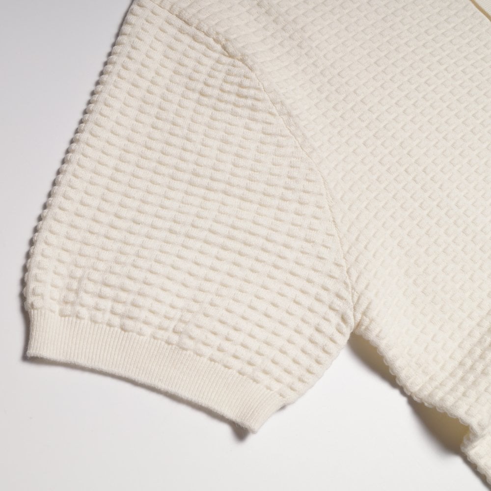 - Cashmere Blend Textured Knit Polo - Cream