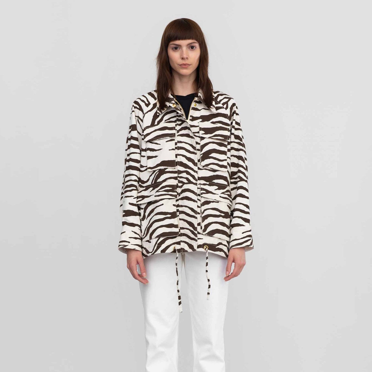- Zebra Print Shirt Jacket - White/Brown