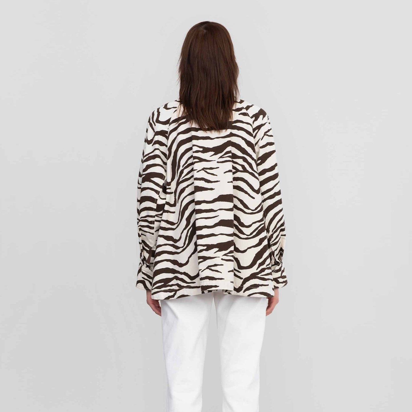 - Zebra Print Shirt Jacket - White/Brown