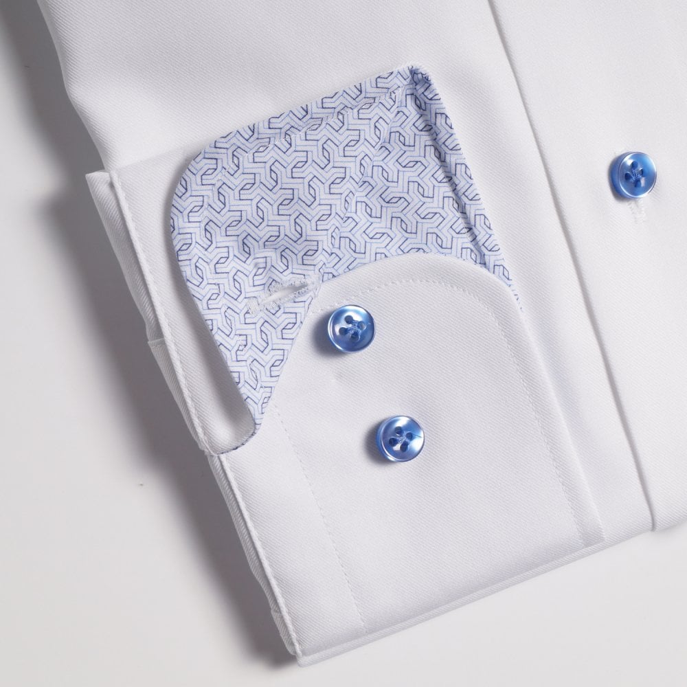 - Blue Mini Geometric Trim Insert Shirt - White