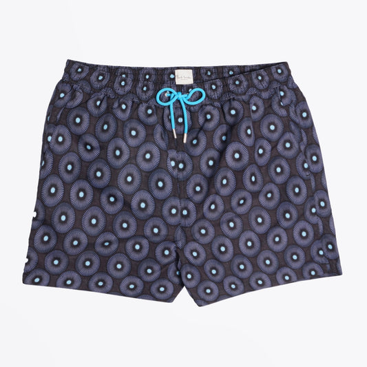 - 'Spiral Dome' Print Swim Shorts - Black/Blue