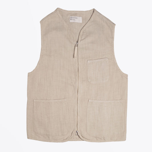 - Vintage Denim Zip Waistcoat - Beige