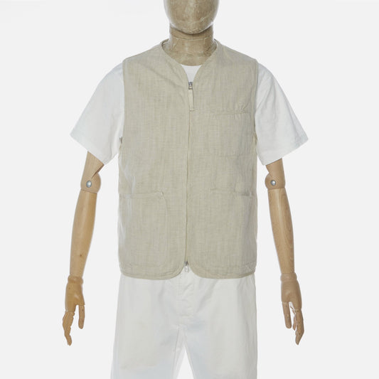 - Vintage Denim Zip Waistcoat - Beige