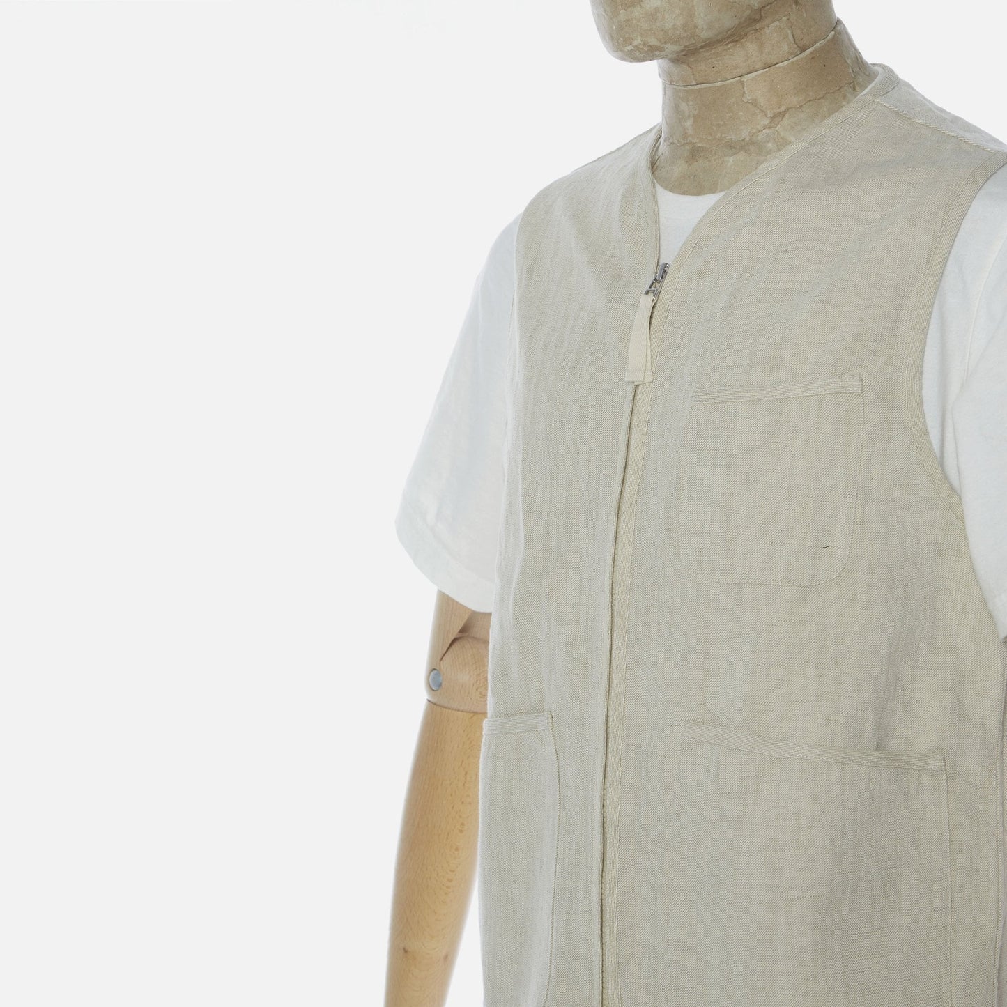 Vintage Denim Zip Waistcoat - Beige