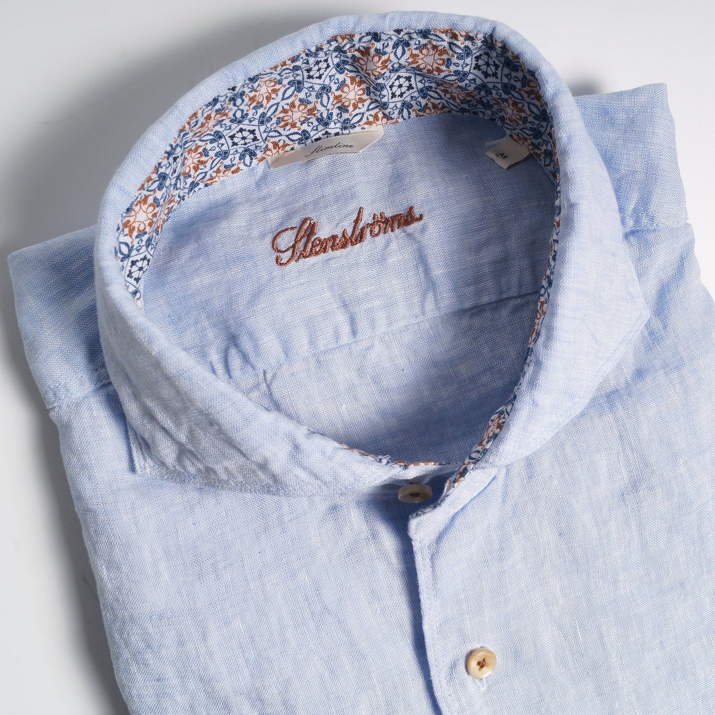 - Slimline Linen Contrast Shirt - Blue