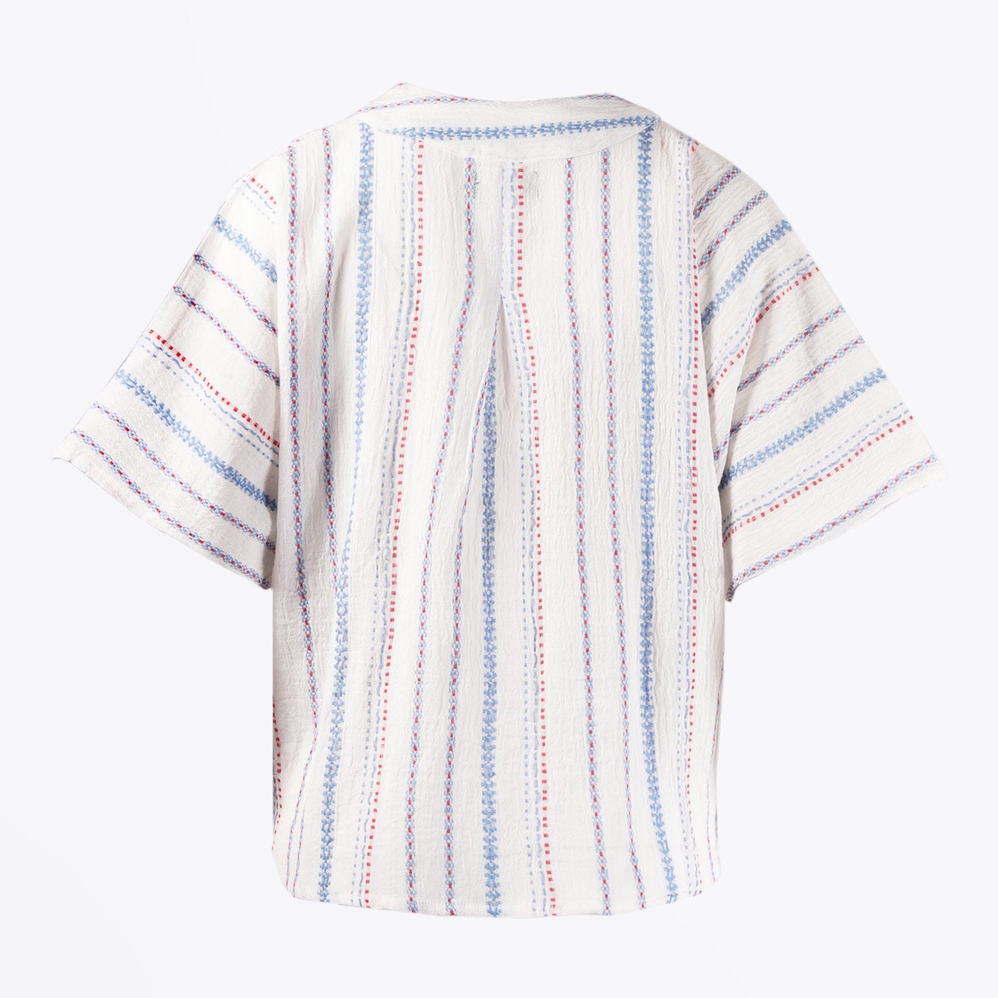 - Cotton Embroidered Stripe Top - White