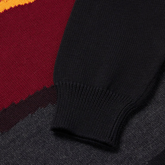 - Abstract Stripe Wool-Cotton Sweater - Red