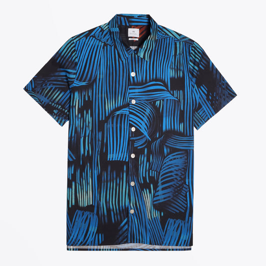 - 'Twisted Stripe' Print Organic-Cotton Shirt - Blue