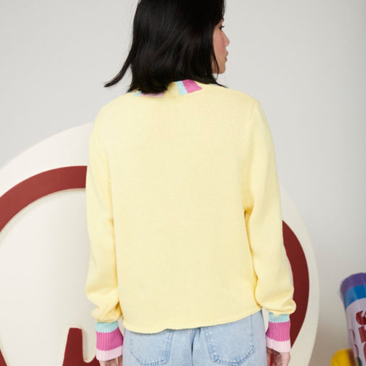 - Tally - Cropped Knitted Cardigan - Yellow