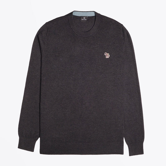 - Zebra Crew-Neck Pullover - Charcoal Grey