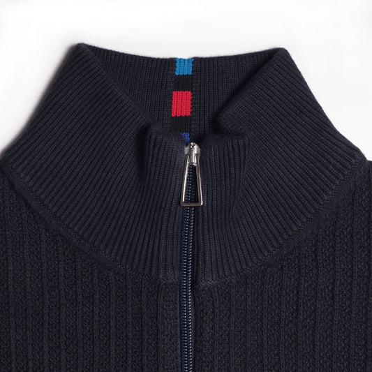 - Zip-Up Knitted Cardigan - Dark Navy