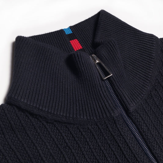 - Zip-Up Knitted Cardigan - Dark Navy