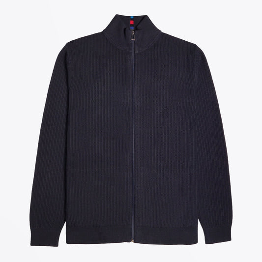- Zip-Up Knitted Cardigan - Dark Navy