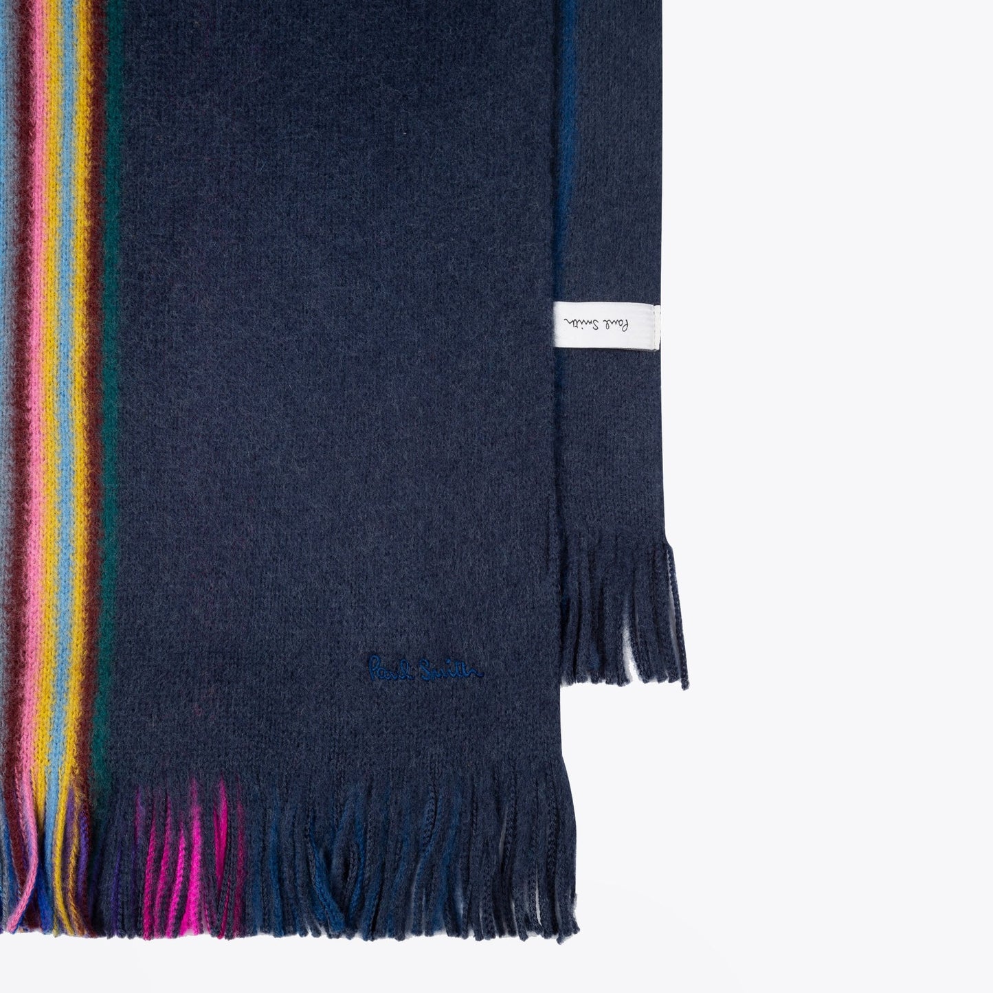 - Reversible Ombre Stripe Wool Scarf - Navy