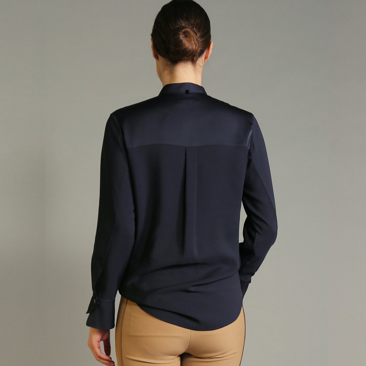 Level Up - Satin Crepe Embroidered Top - Navy