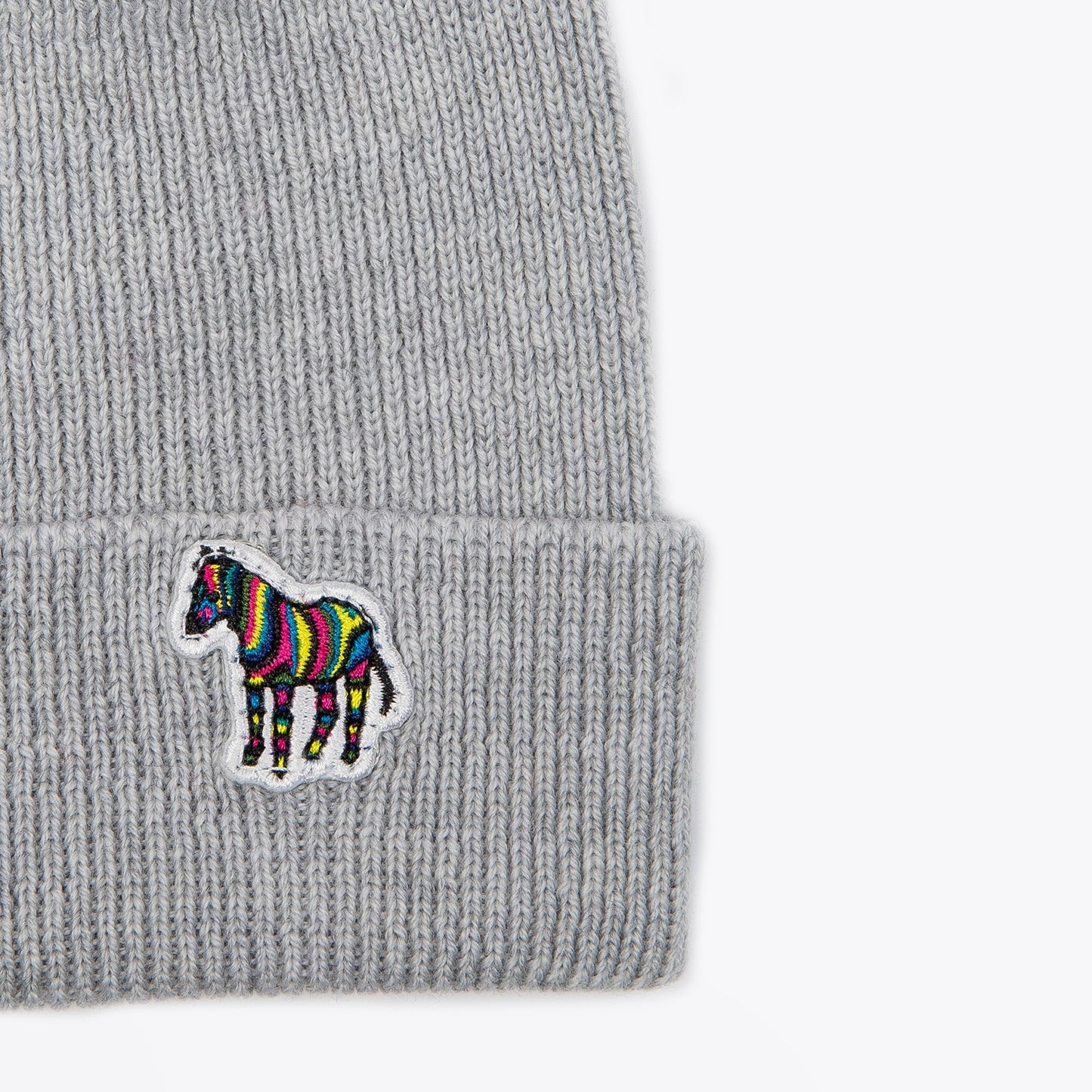 - 'Zebra' Logo Ribbed Beanie Hat - Grey