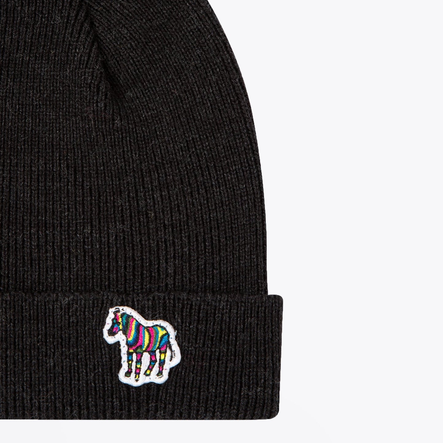 - 'Zebra' Logo Ribbed Beanie Hat - Black