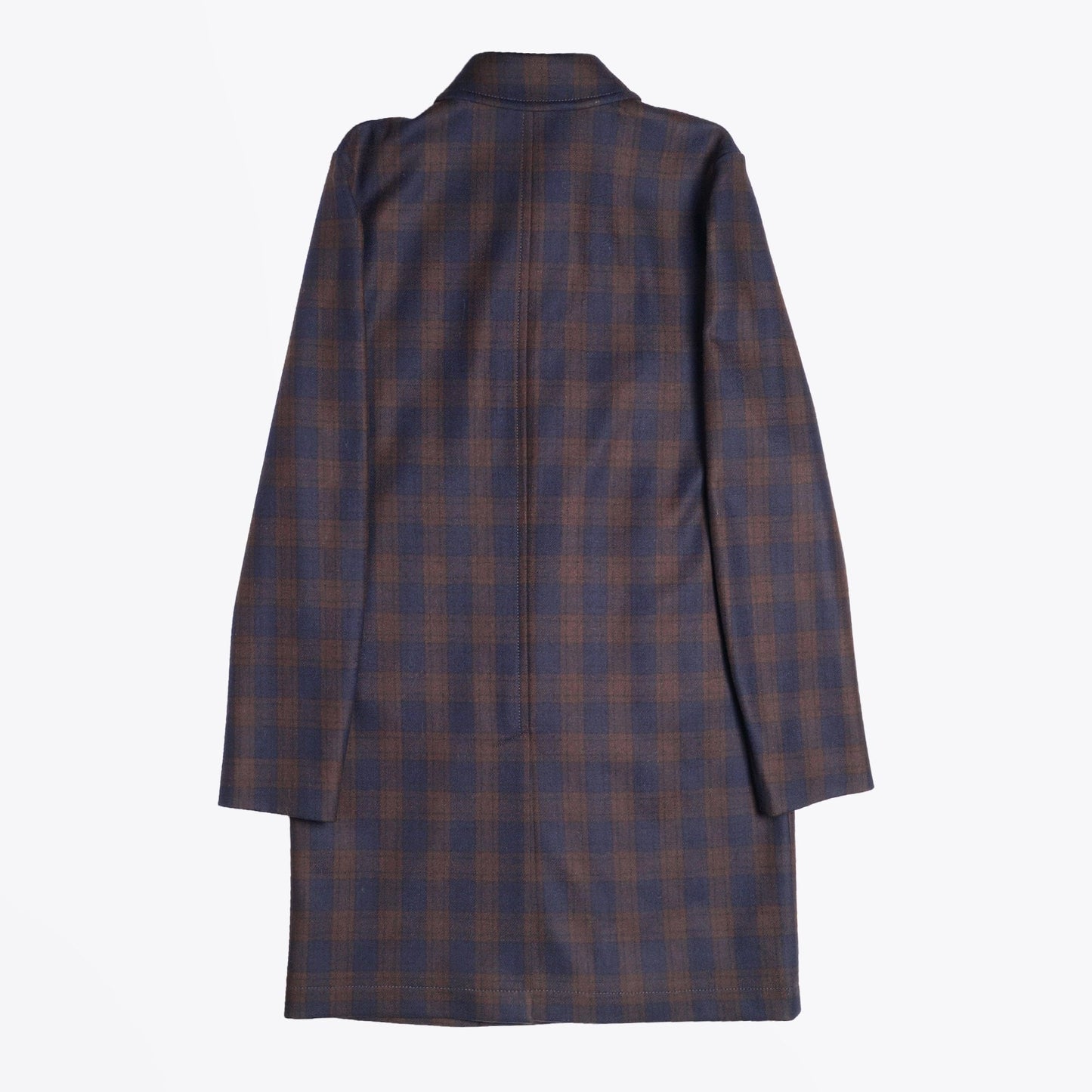 - Wool Checked Mac Coat - Navy/Brown