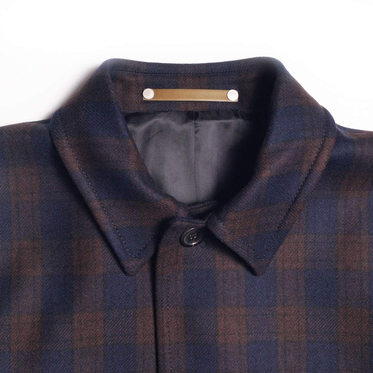 - Wool Checked Mac Coat - Navy/Brown