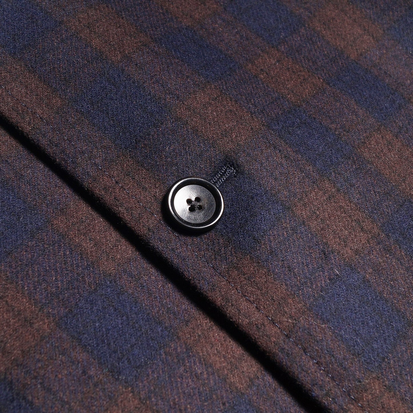 - Wool Checked Mac Coat - Navy/Brown
