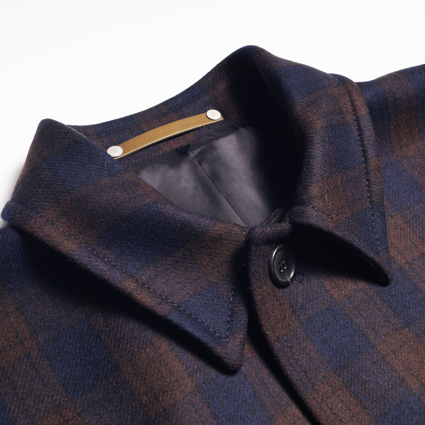 - Wool Checked Mac Coat - Navy/Brown