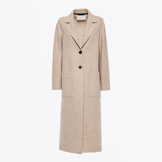 - Diagonal Stripe Long Boxy Coat - Cream