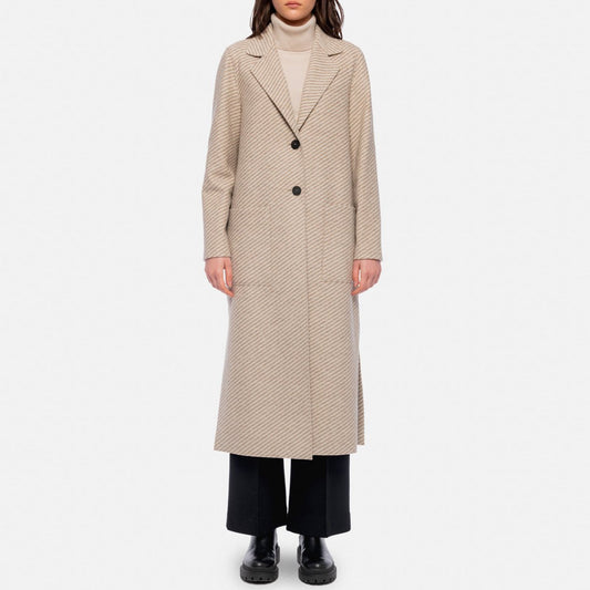 - Diagonal Stripe Long Boxy Coat - Cream