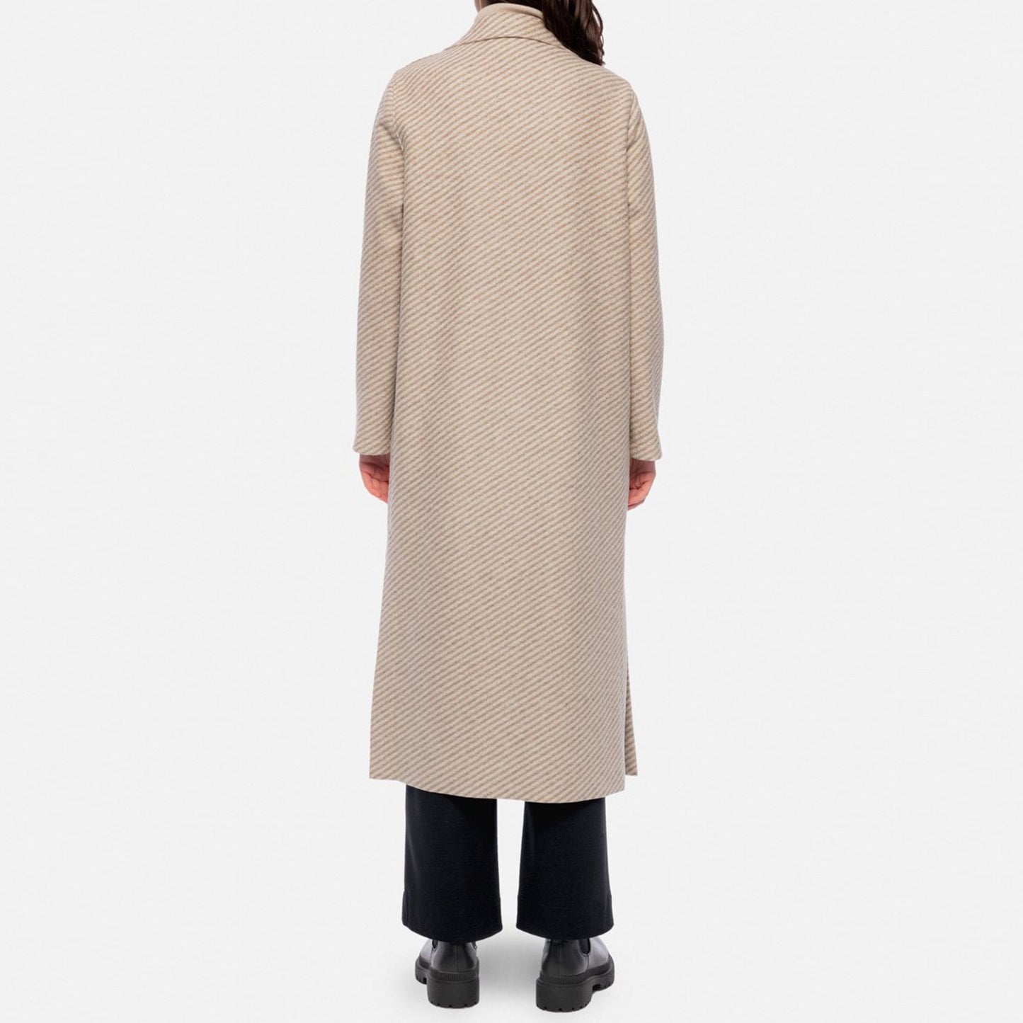 - Diagonal Stripe Long Boxy Coat - Cream