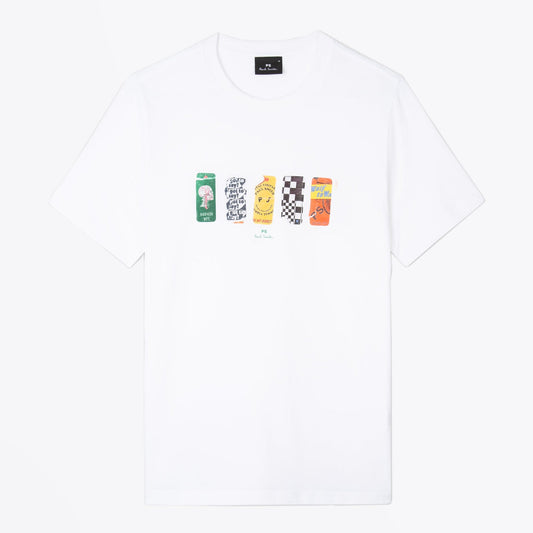 - 'Stickers' Print Cotton T-Shirt - White