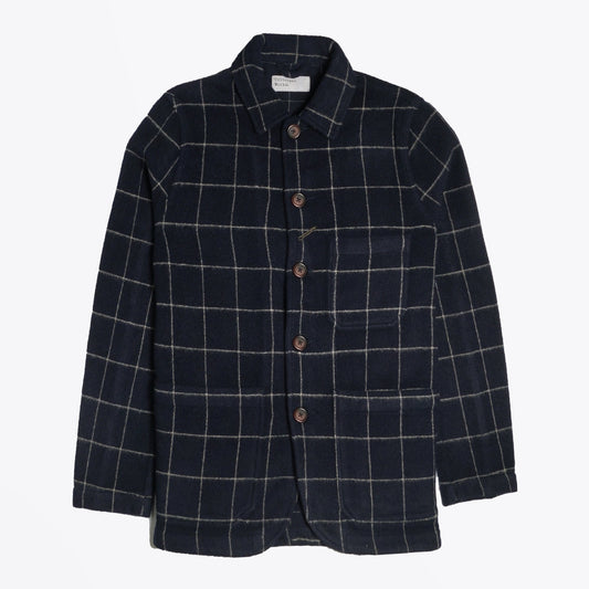 - Windowpane Check Bakers Chore Jacket - Navy