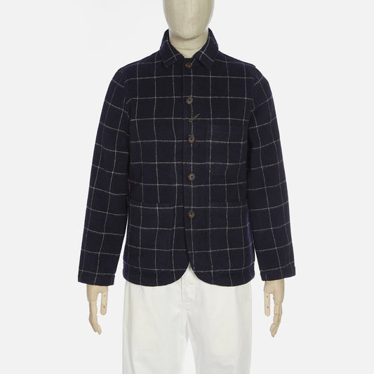 - Windowpane Check Bakers Chore Jacket - Navy