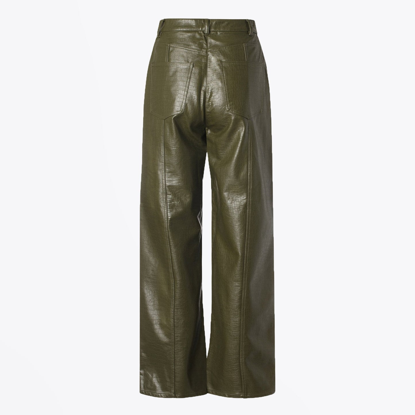 - Novah - Faux Leather Trousers - Olive Green