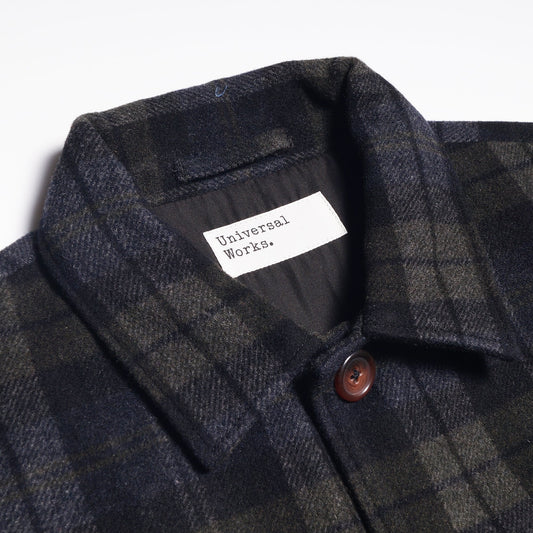 - Wool Check Simple Bakers Jacket - Grey/Green