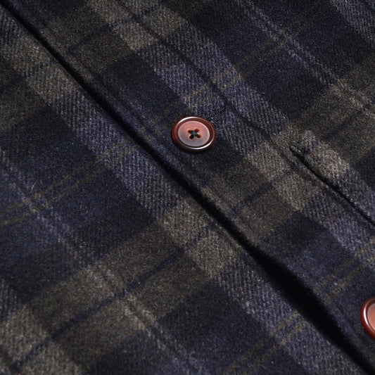 - Wool Check Simple Bakers Jacket - Grey/Green