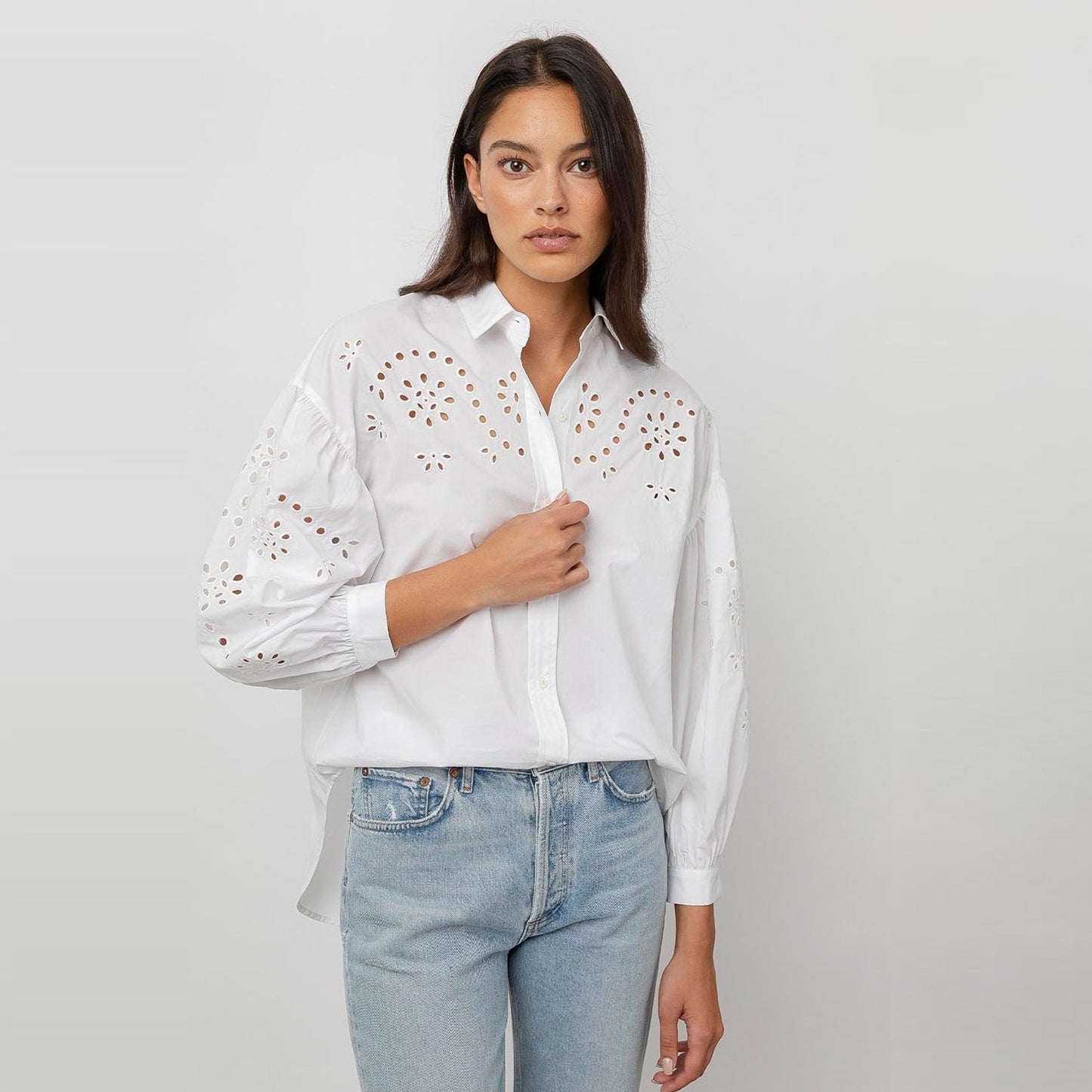 - Alister - Lace Embroidered Shirt - White